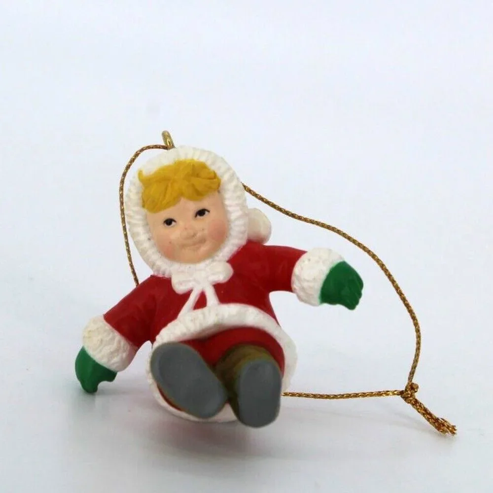 Vintage 1991 Christmas Hanging Ornament Cute Blond Child
